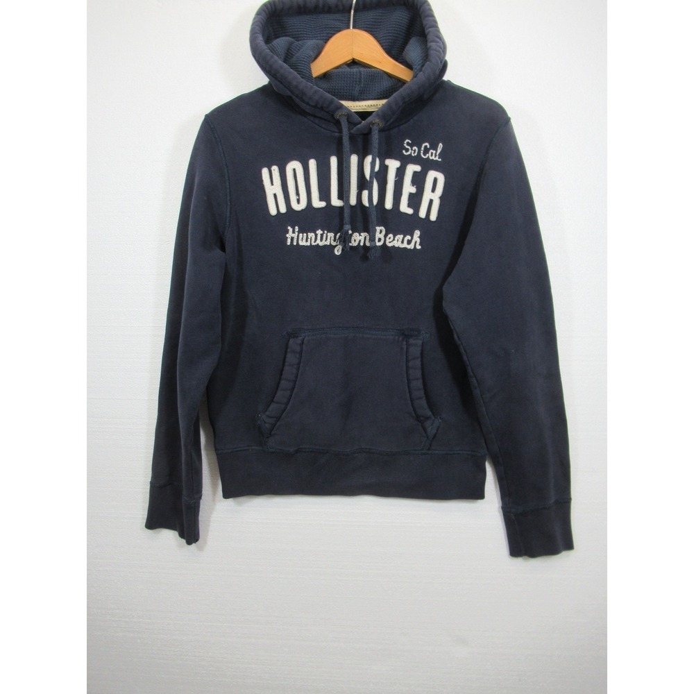 Vintage Y2K Hollister Heavyweight Hoodie Men Medium Blue Pullover Sweatshirt